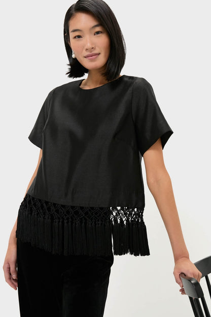 Black Dupioni Chadwick Tassel Top