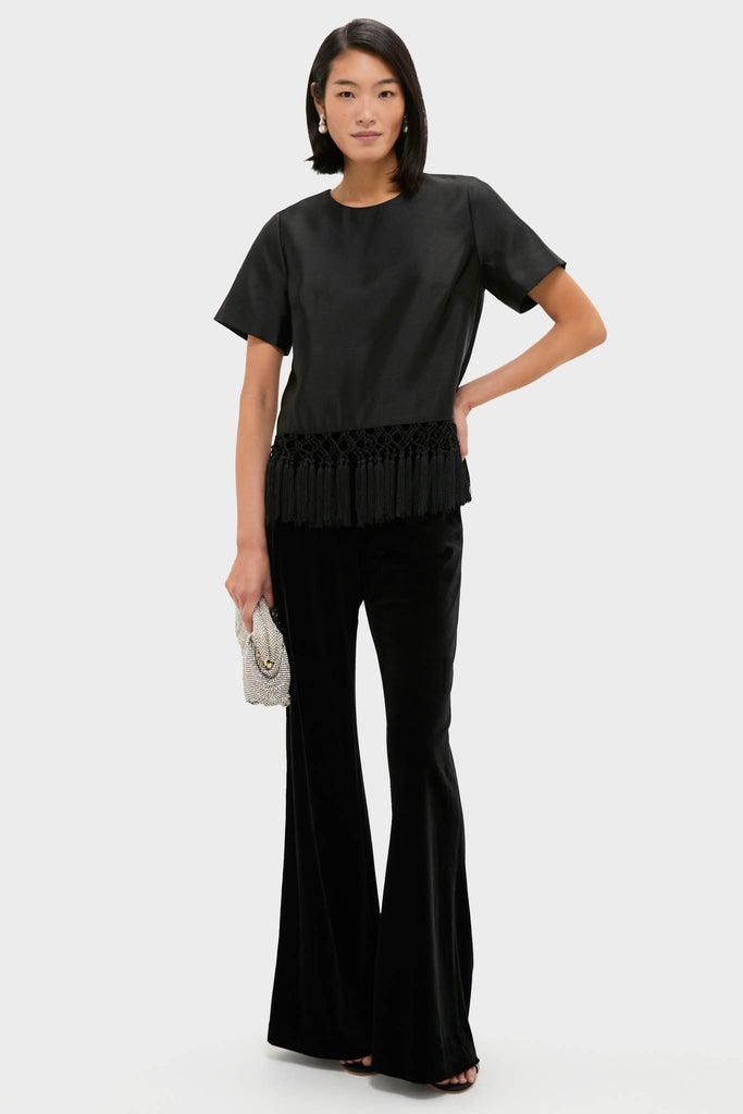 Black Dupioni Chadwick Tassel Top