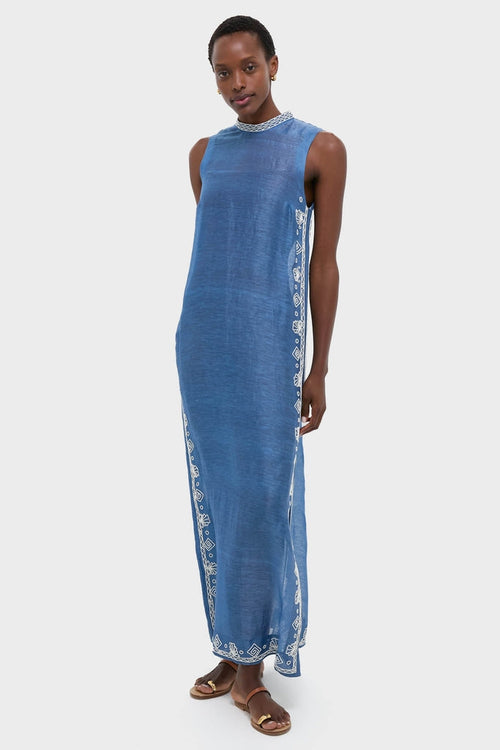 Blue Yasmeen Embellished Midi Dress
