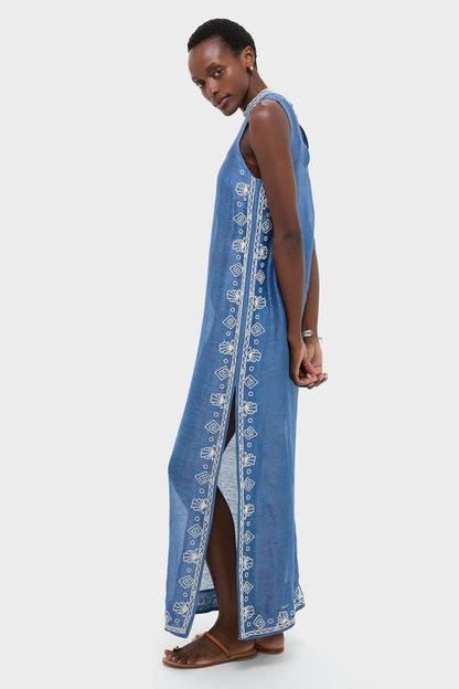 Blue Yasmeen Embellished Midi Dress