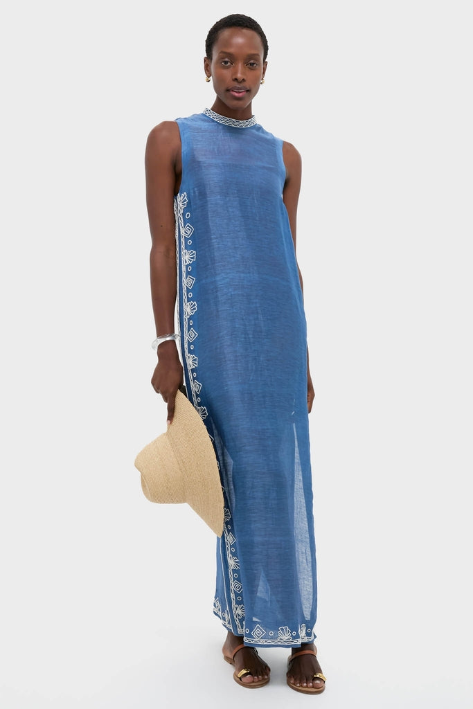 Blue Yasmeen Embellished Midi Dress