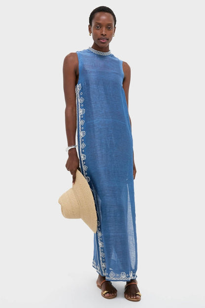 Blue Yasmeen Embellished Midi Dress