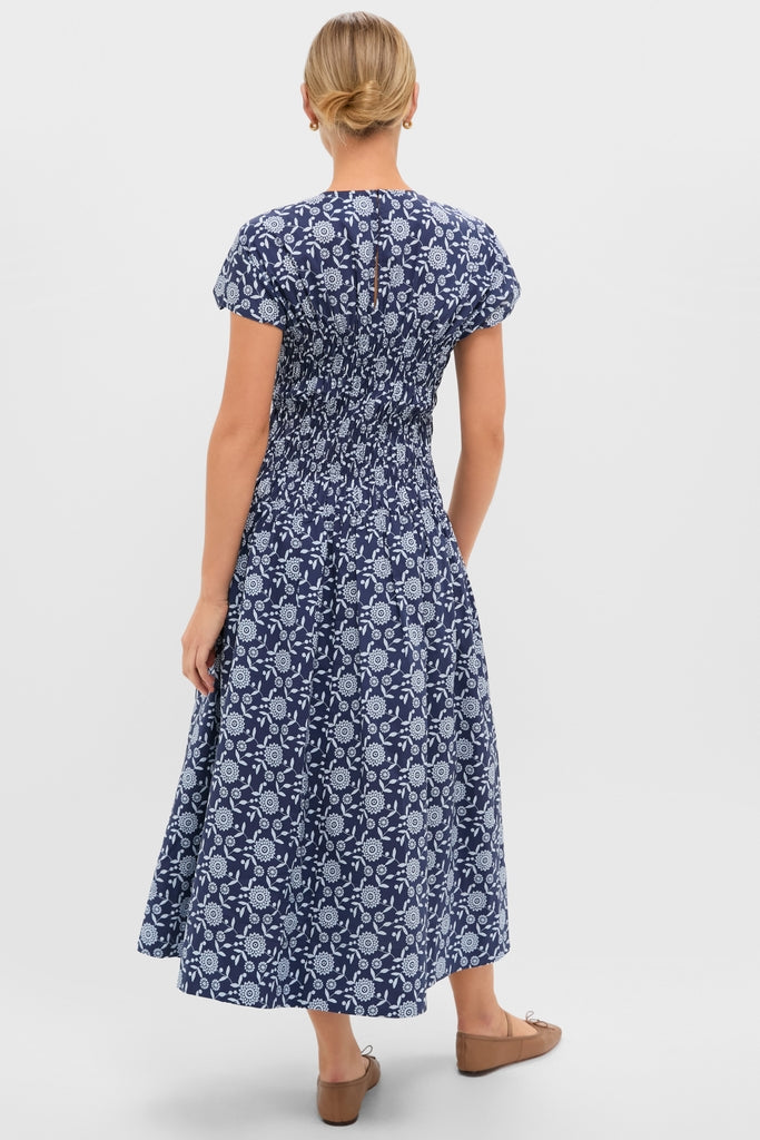 Blue Floral Smocked Rollins Midi Dress