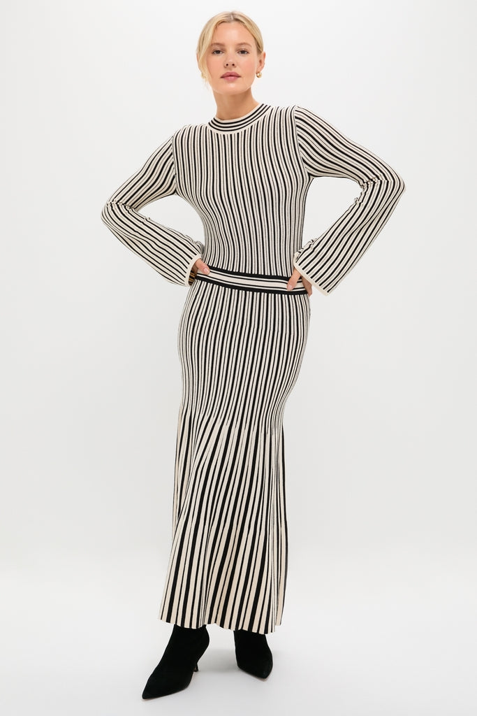 Black and Ivory Striped Maxi Dress