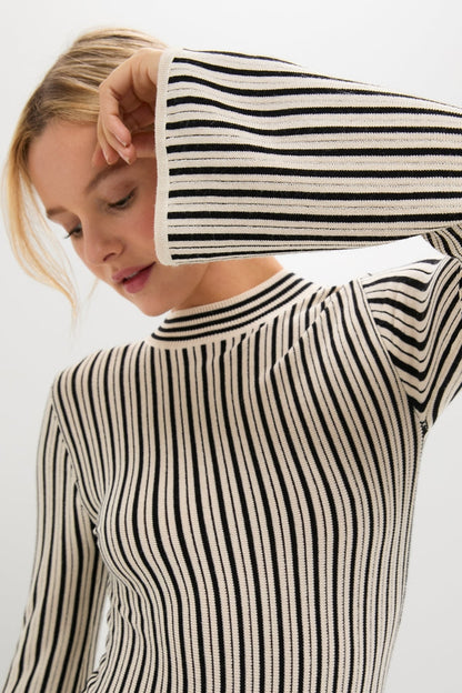 Black and Ivory Striped Maxi Dress