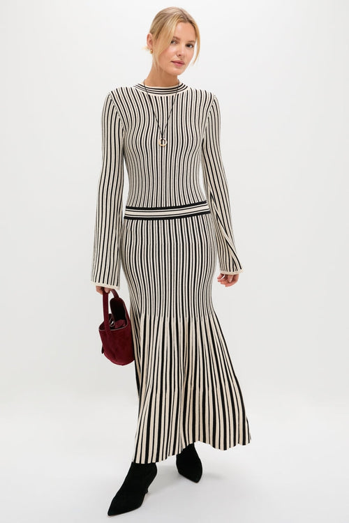 Black and Ivory Striped Maxi Dress