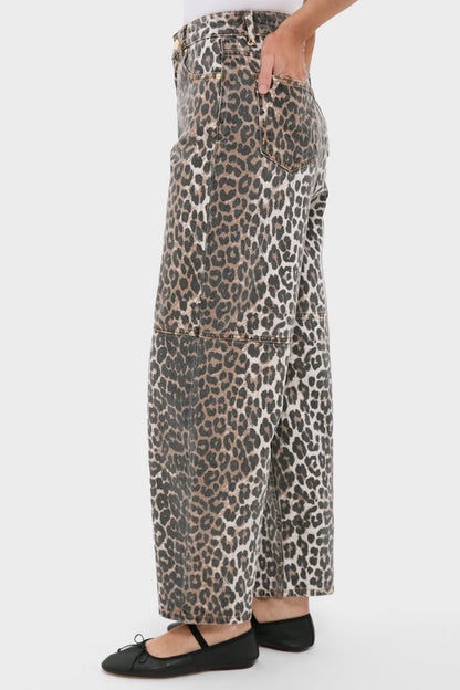 Almond Milk Leopard Print Denim Stary Pant