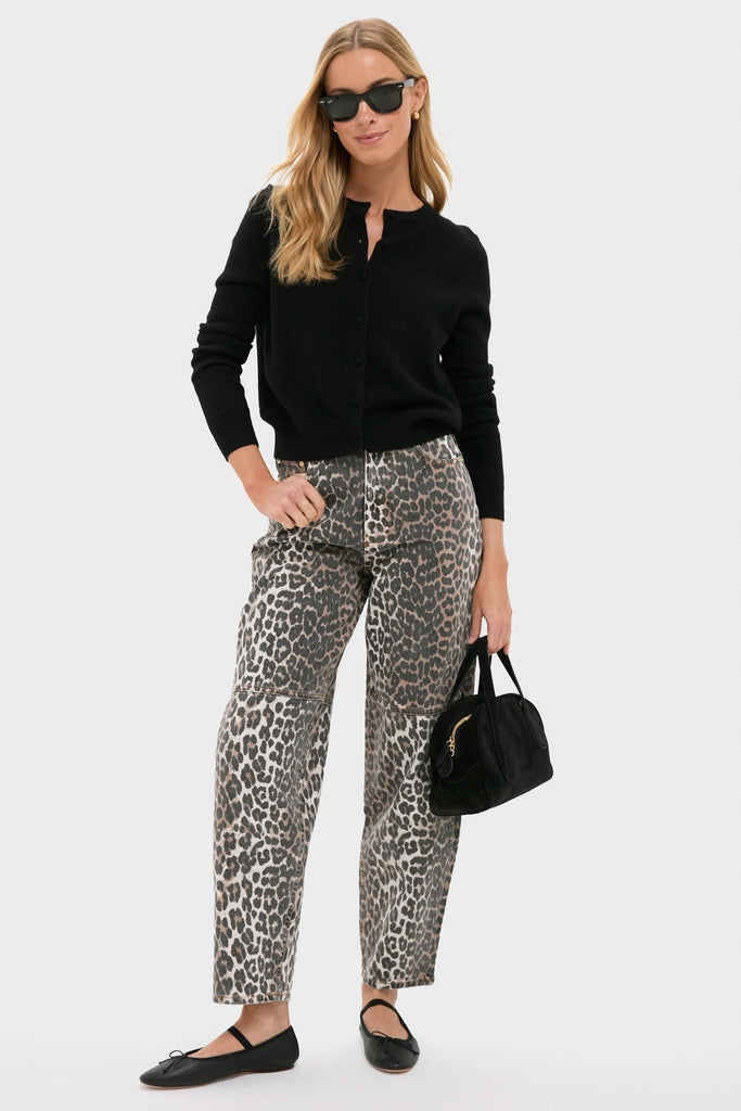 Almond Milk Leopard Print Denim Stary Pant