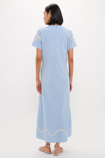 Blue Seersucker Embroidered James Dress