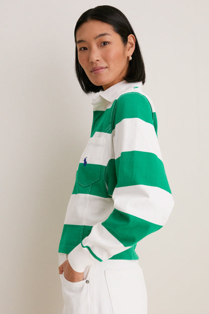 Billiard Green and Deckwash White Vintage Jersey Knit Polo