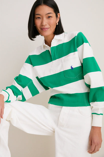 Billiard Green and Deckwash White Vintage Jersey Knit Polo