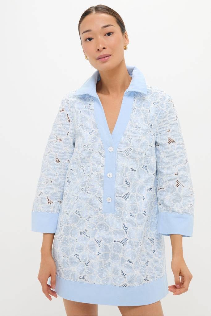 Blue Floral Lace Collier Dress