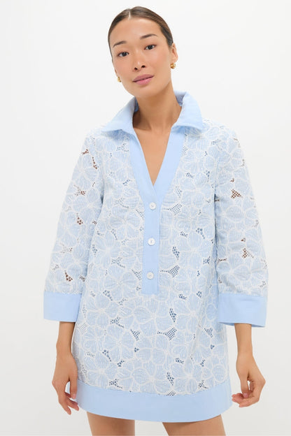 Blue Floral Lace Collier Dress