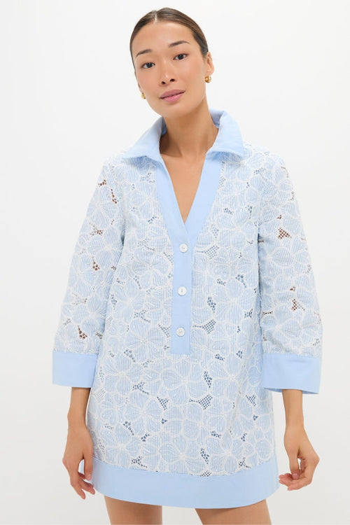 Blue Floral Lace Collier Dress