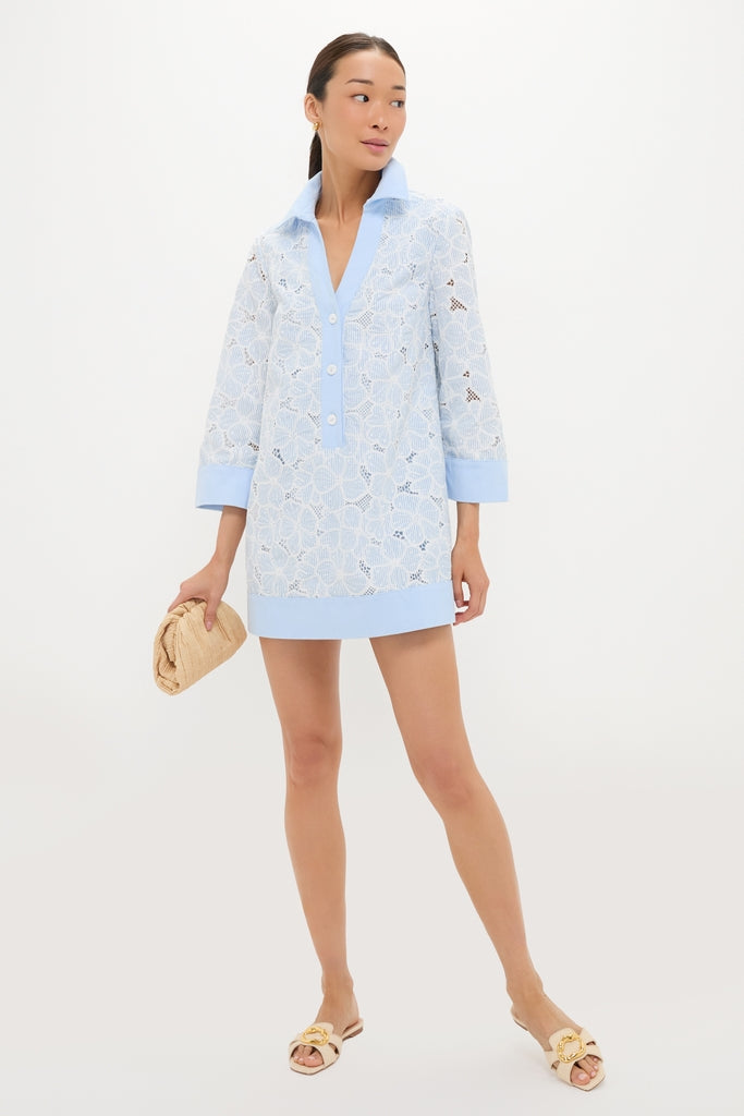 Blue Floral Lace Collier Dress