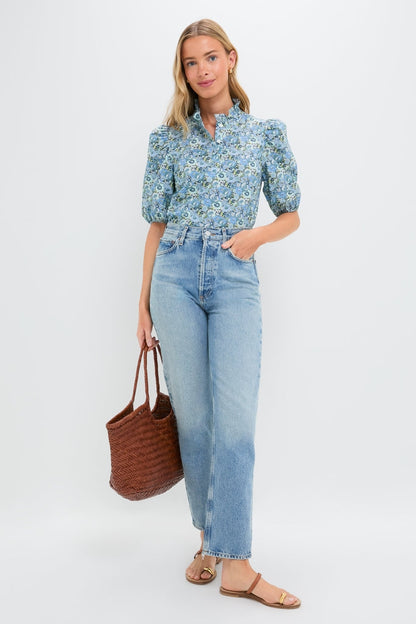 Blue Ditsy Floral Florence Blouse