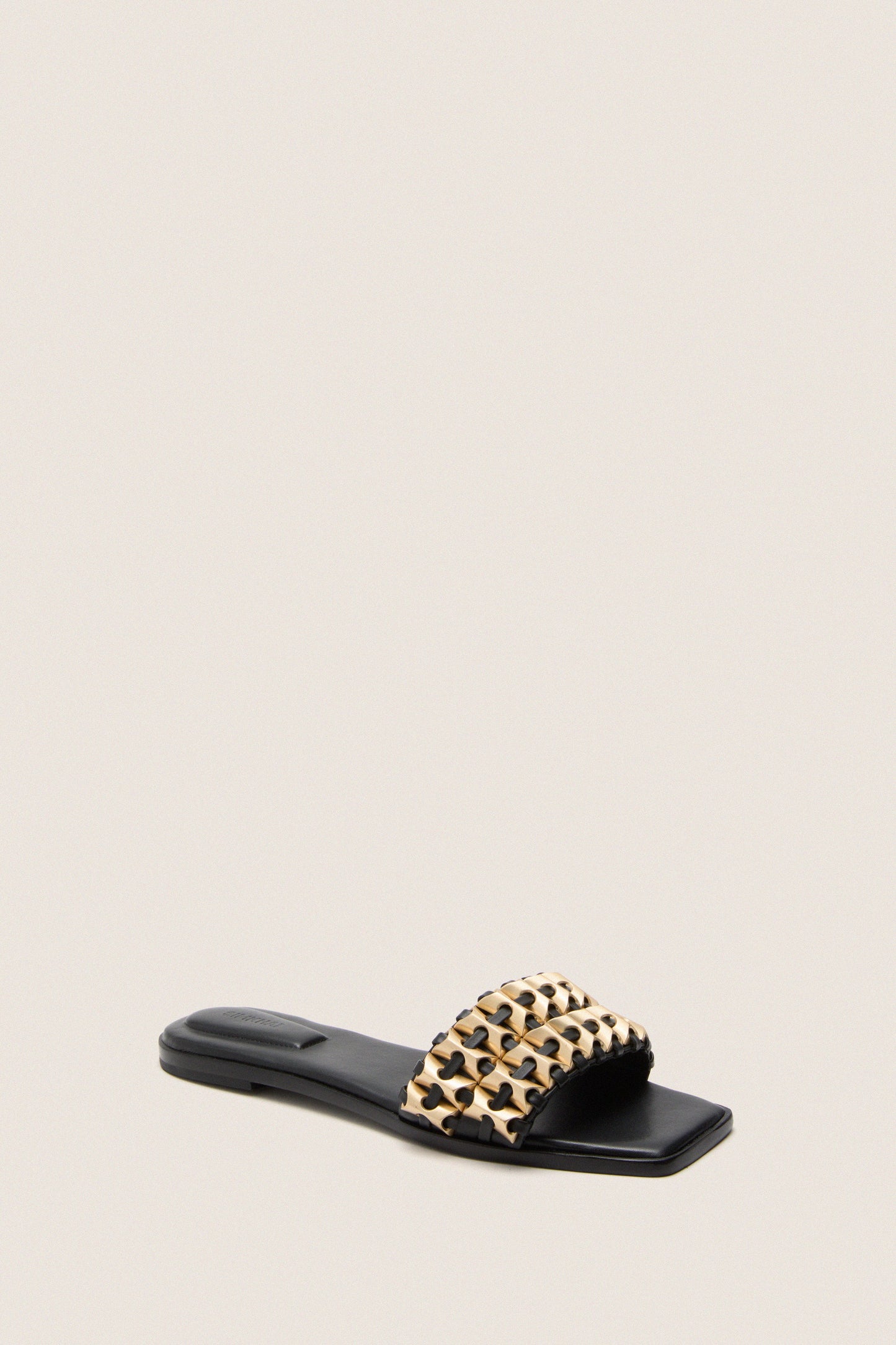 Black Faye Beaded Leather Flat Slides