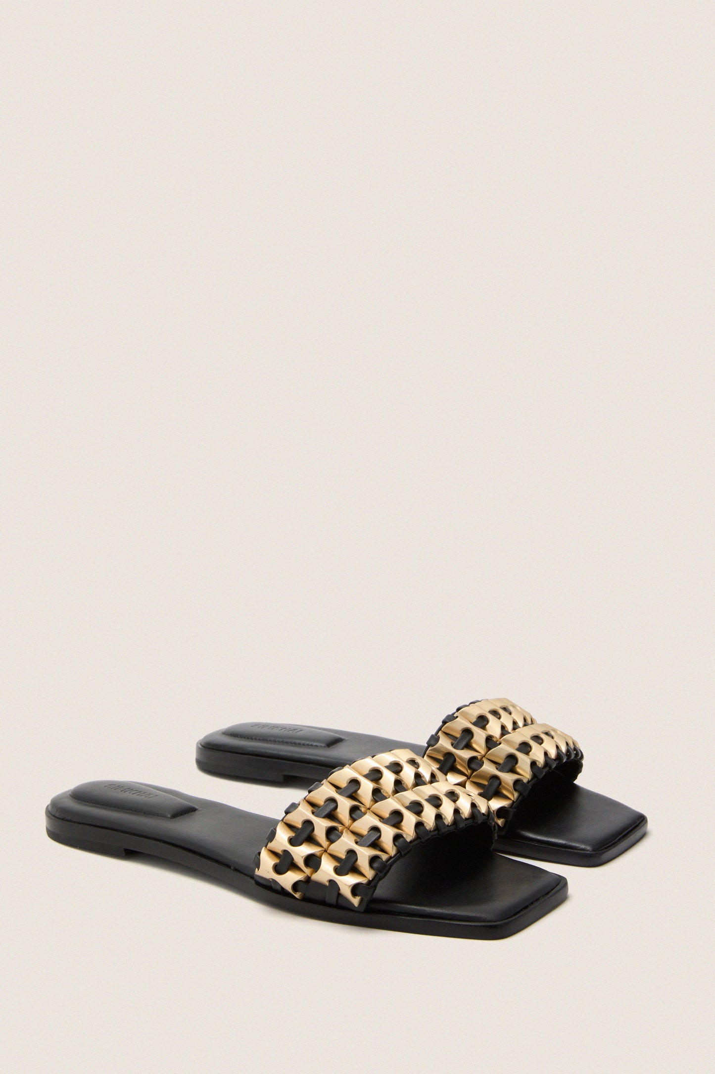Black Faye Beaded Leather Flat Slides
