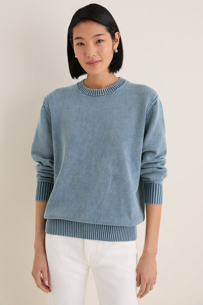 Blue Indigo Stone Washed Cotton Anne Crewneck Sweater