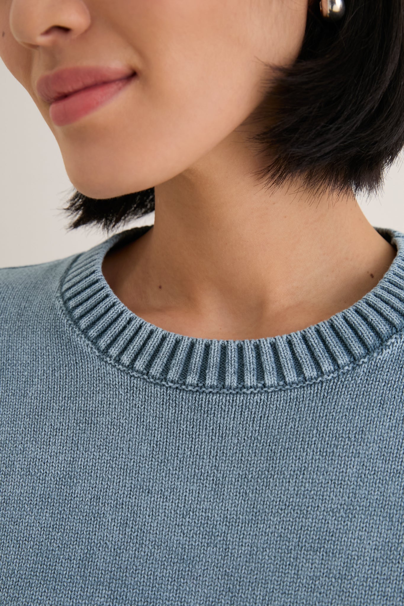 Blue Indigo Stone Washed Cotton Anne Crewneck Sweater
