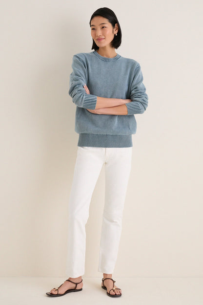 Blue Indigo Stone Washed Cotton Anne Crewneck Sweater
