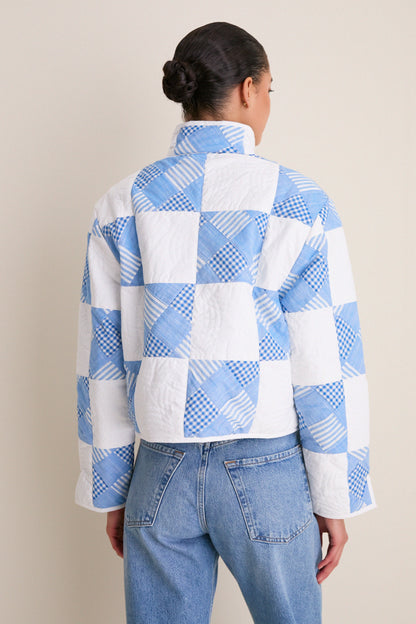 Blue and White Quilted Cropped Townley Jacket