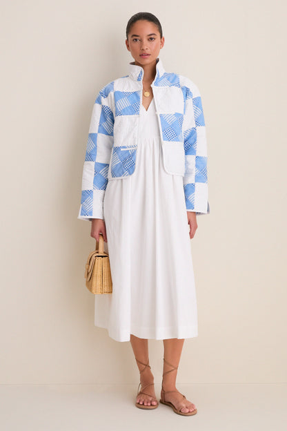 Blue and White Quilted Cropped Townley Jacket