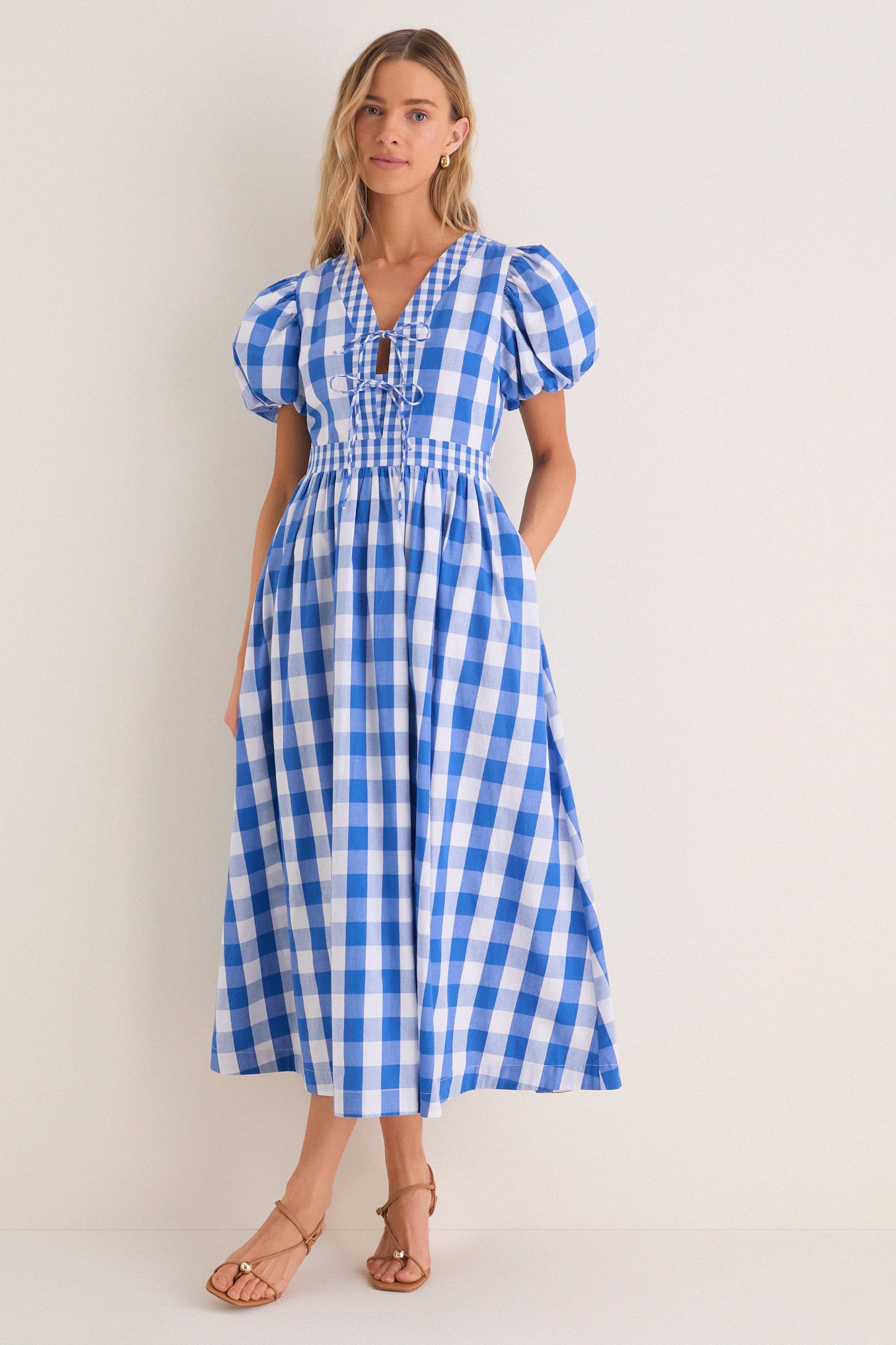 Blue Gingham Prim Maxi Dress