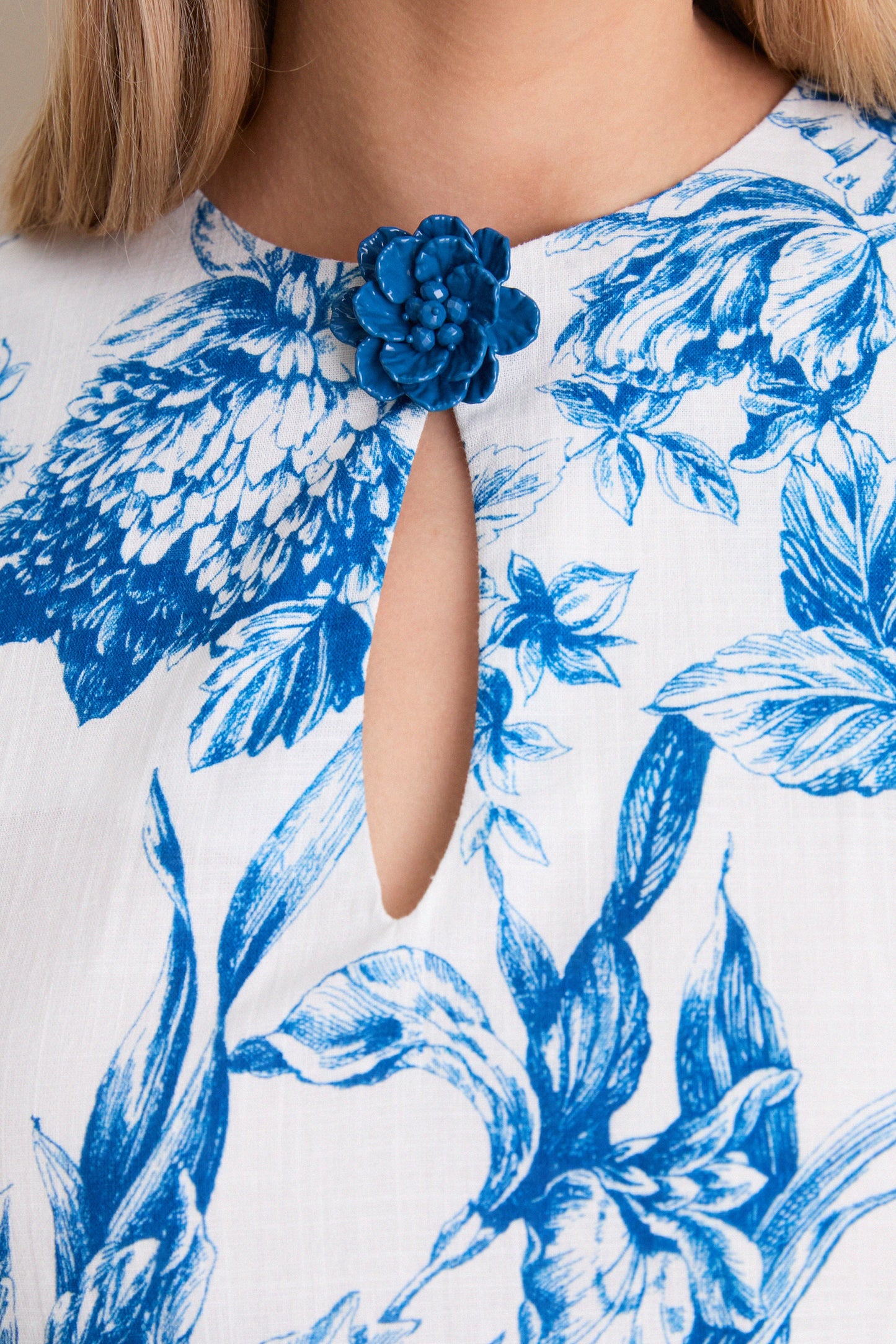 Blue & White Blooms Floral Posey Midi Dress
