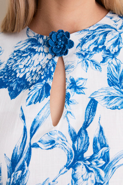 Blue & White Blooms Floral Posey Midi Dress