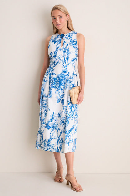 Blue & White Blooms Floral Posey Midi Dress