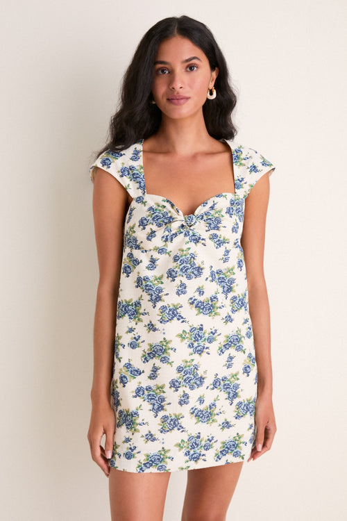 Blue Bouquet Floral Rosamund Mini Dress
