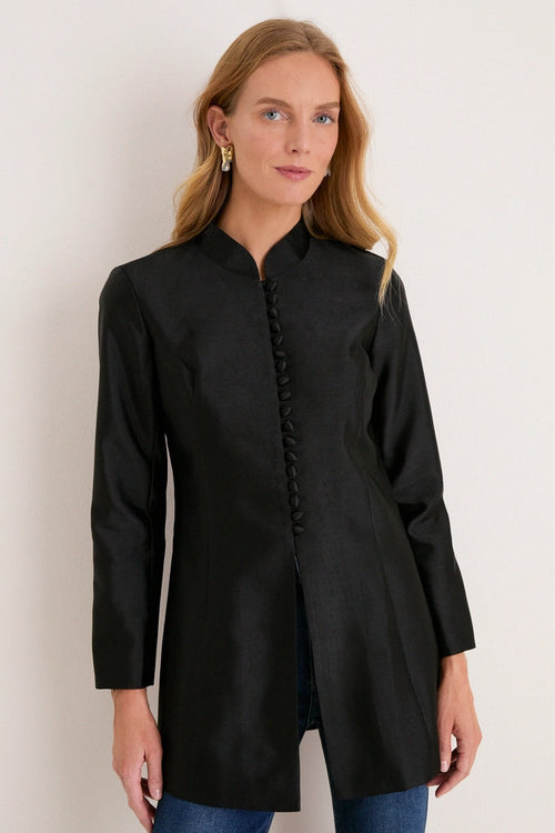 Black Dupioni Mandarin Collar Tamara Tunic