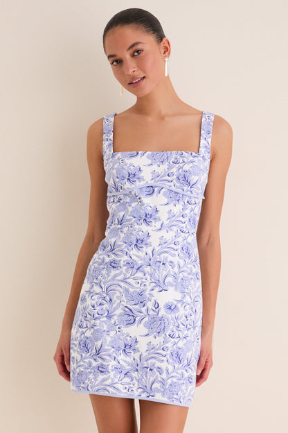 Blue French Floral Laura Mini Dress
