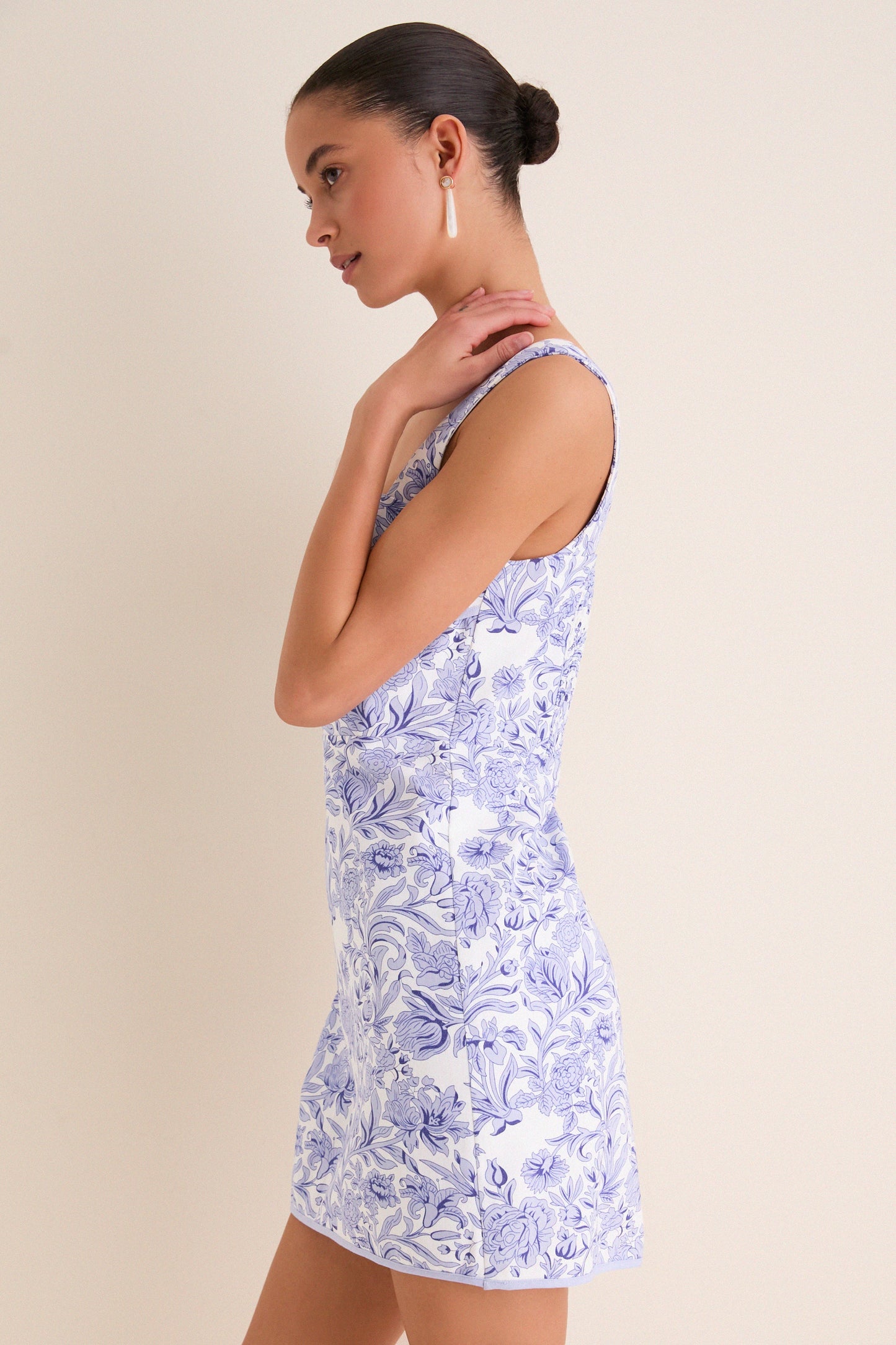 Blue French Floral Laura Mini Dress