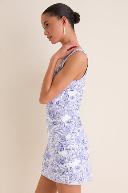 Blue French Floral Laura Mini Dress