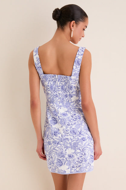 Blue French Floral Laura Mini Dress