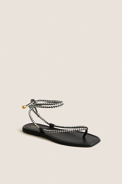 Black and Coconut Carmina Woven Cord Sandals