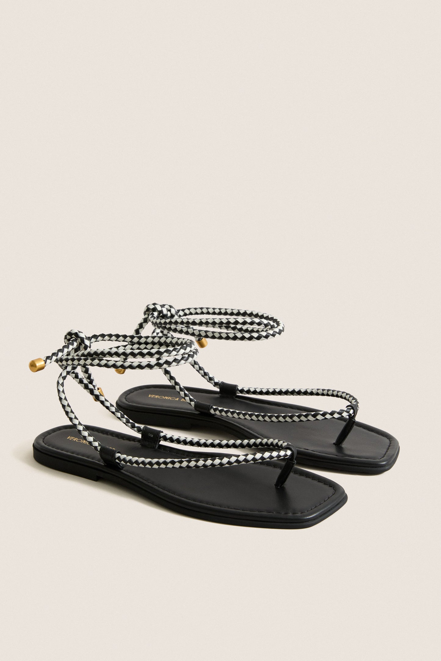 Black and Coconut Carmina Woven Cord Sandals
