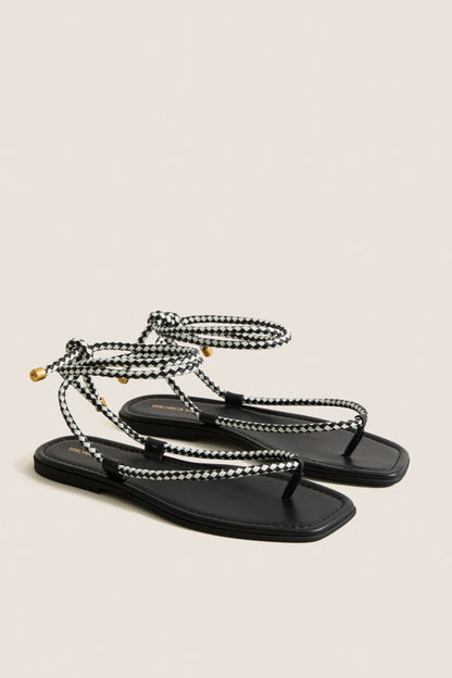Black and Coconut Carmina Woven Cord Sandals