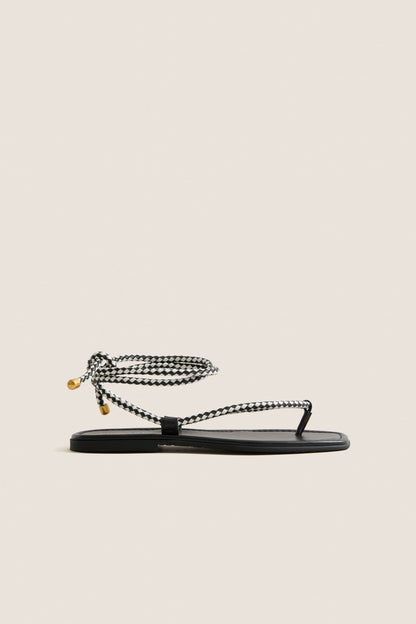 Black and Coconut Carmina Woven Cord Sandals