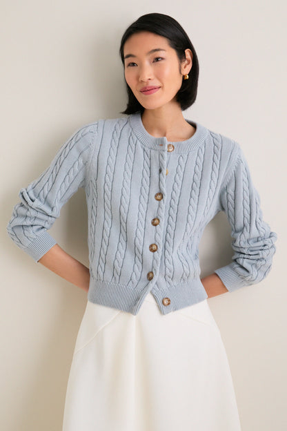 Blue Cotton Cable Draper Cardigan