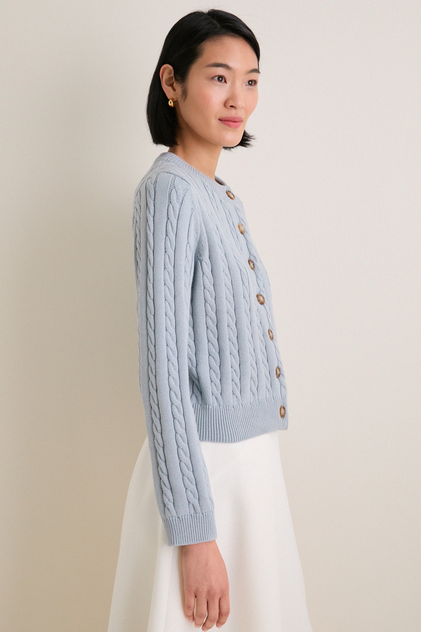 Blue Cotton Cable Draper Cardigan