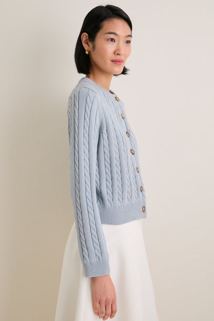 Blue Cotton Cable Draper Cardigan