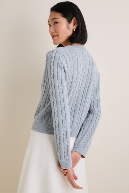 Blue Cotton Cable Draper Cardigan