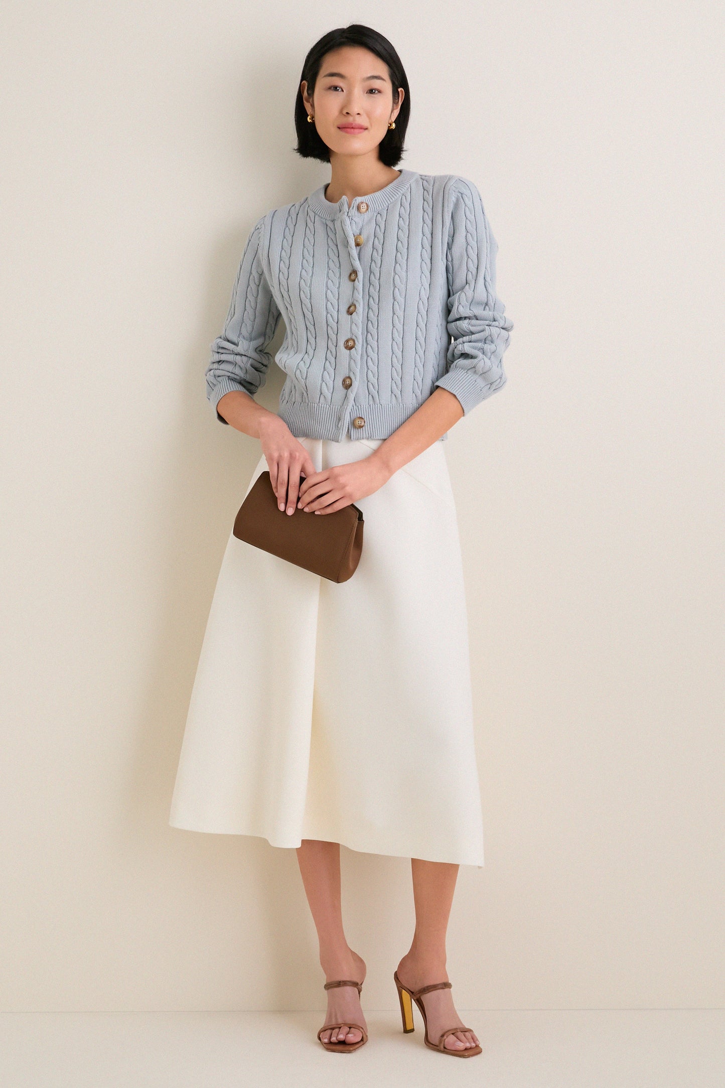 Blue Cotton Cable Draper Cardigan