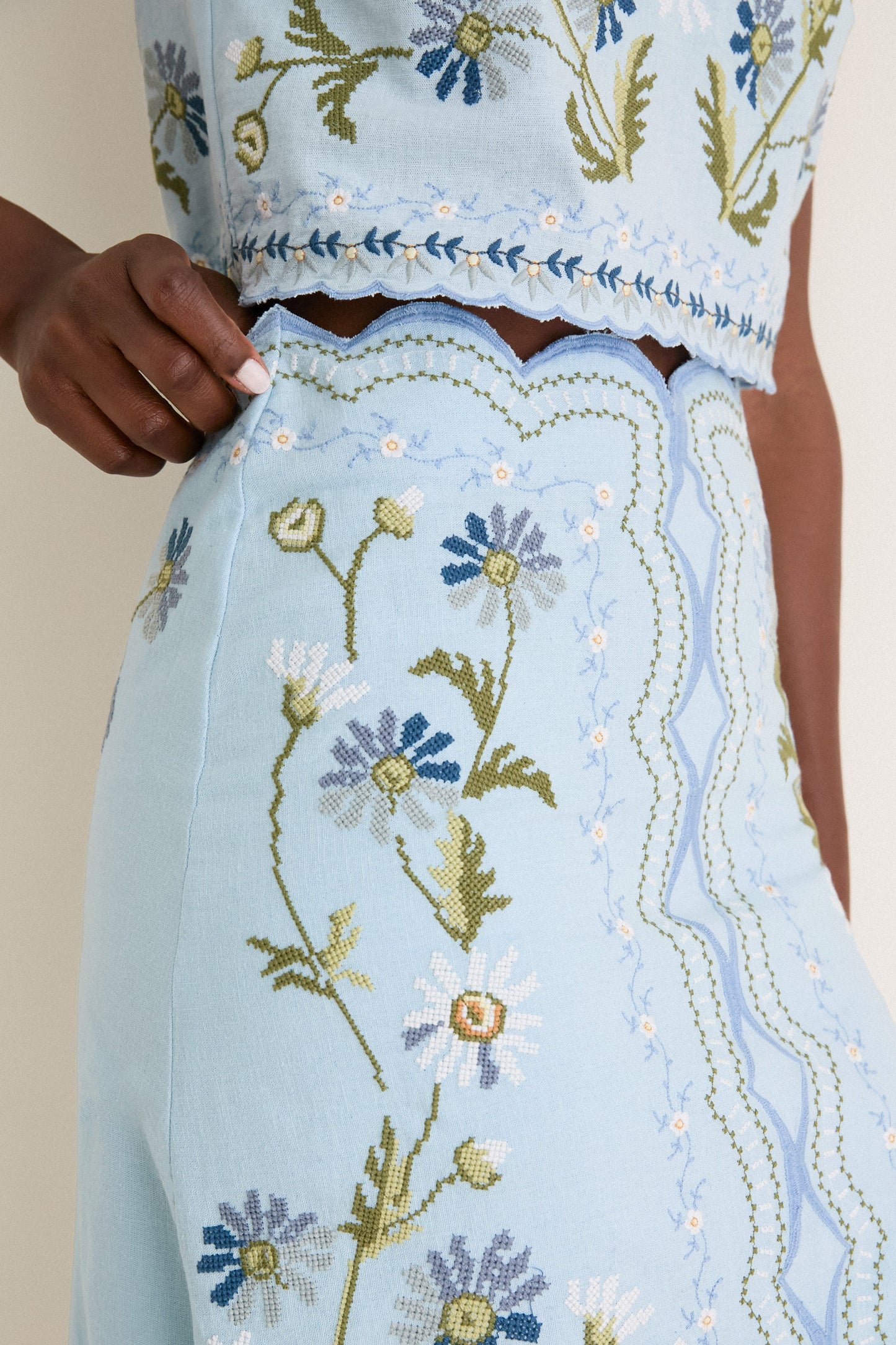 Blue Audra Embroidery Skirt