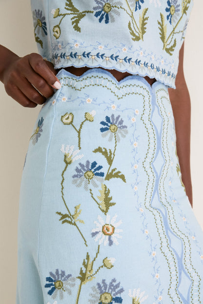 Blue Audra Embroidery Skirt