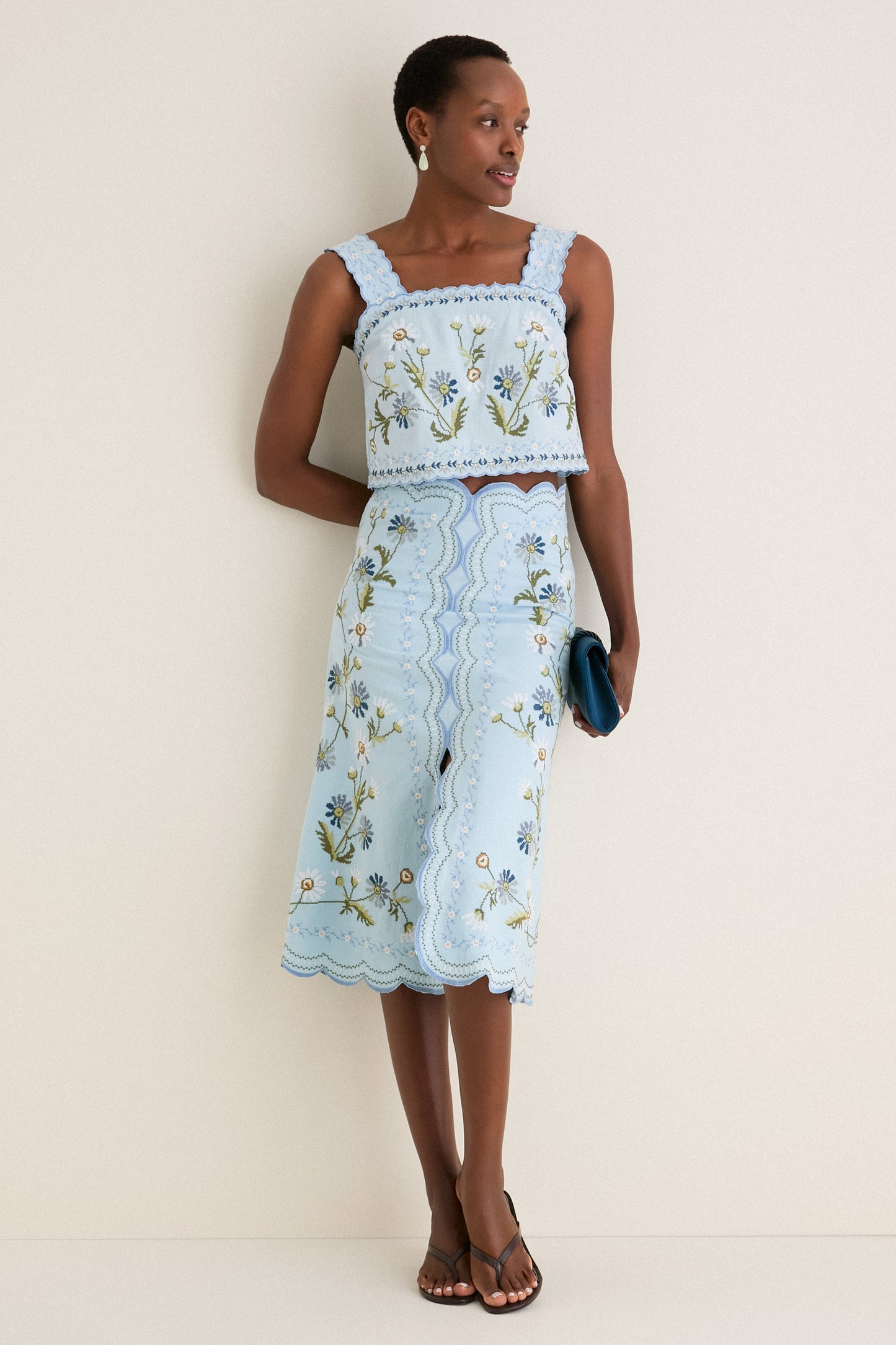 Blue Audra Embroidery Skirt