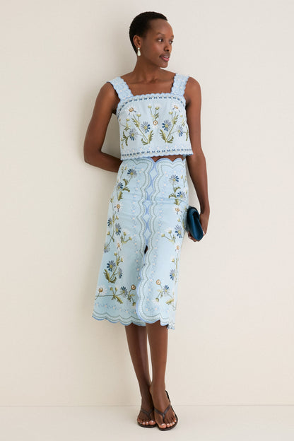 Blue Audra Embroidery Skirt